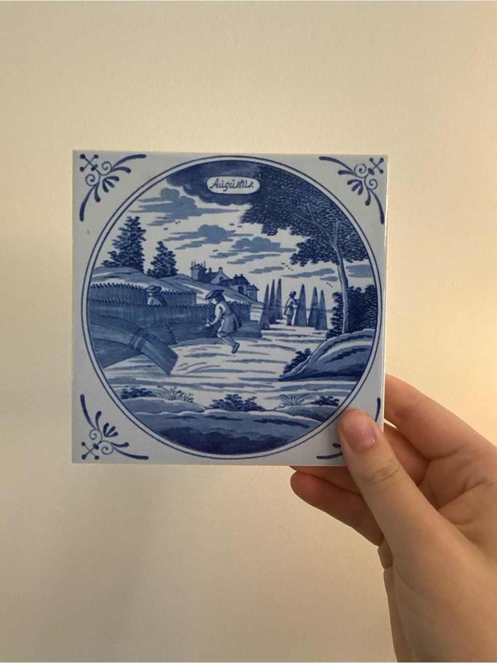 Vintage Blue and White Decorative Wall Tile - Delft-Style Scenic Design